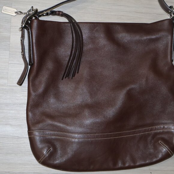 Coach Brown Leather Shoulder Bag Signature Canvas Interior  Vintage - Picture 15 of 15